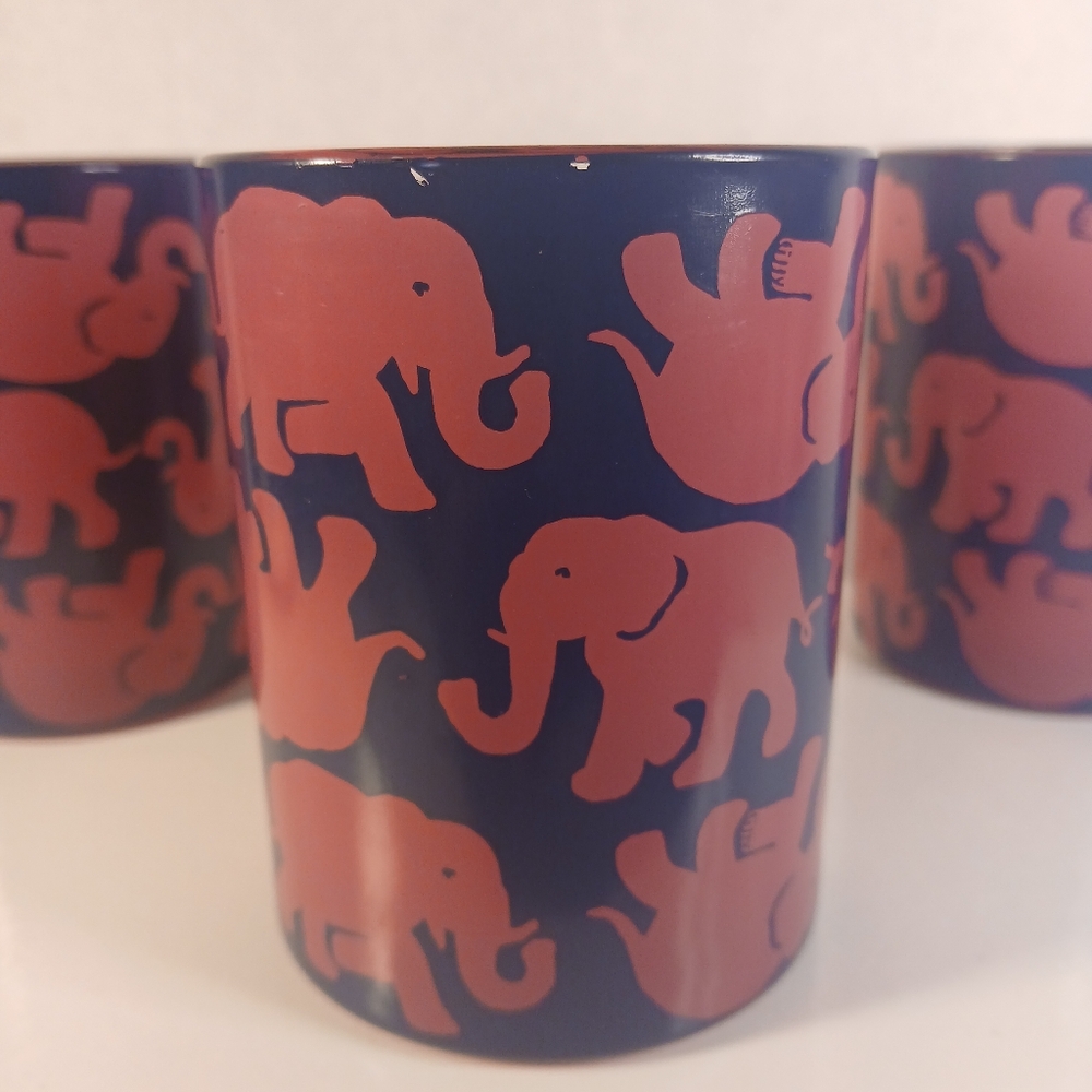 Lilly Pulitzer 3 Glass Tusk Up The Sun Pink/Blue Elephant Candle Holder Set Of 3